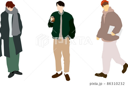 冬服を着た3人の男性の全身のイラスト素材