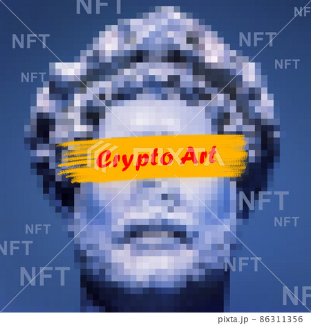 NFT token and crypto art, marble statue in digital gallery 86311356
