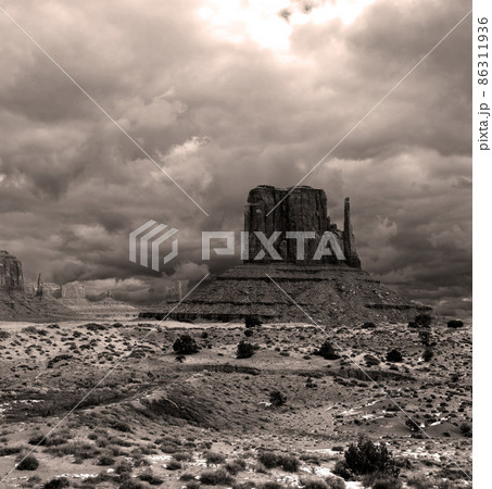 Sepia Toned Monument Valley Cloudy Skies Sepia Toned Monument Valley Cloudy Skies 86311936