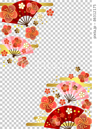 扇、雲、日本花框立式/紅 86312175