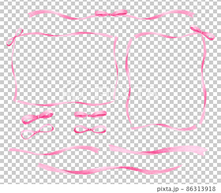 ピンクのリボンのフレーム　水彩イラスト　セット 86313918