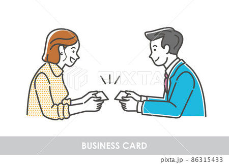 女性の取引先と名刺交換をするビジネスパーソンのイラスト素材 86315433