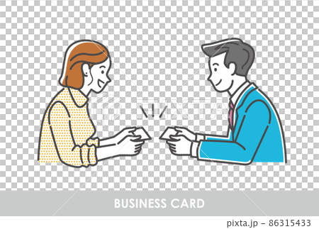 女性の取引先と名刺交換をするビジネスパーソンのイラスト素材 86315433
