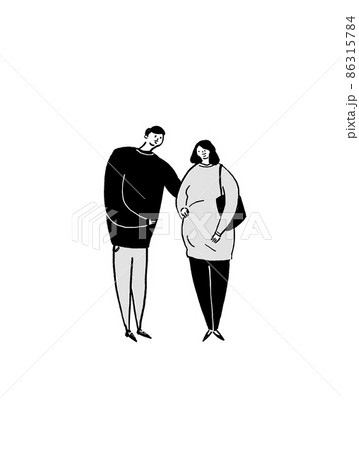 妊娠した女性と寄り添う男性、夫婦、カップル、（縦、中央配置） 86315784