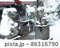 雪化粧をした狛犬 狛犬の上に降り積もる雪 神社の雪景色 86316790
