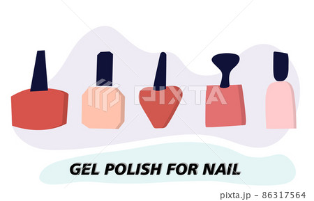 A set of jars with gel nail polish. Objects and materials for a beauty and fashion salon. Vector illustration. 86317564