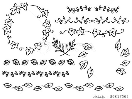 手書きの植物のフレームセット(デコボコの線) 手書きの植物のフレームセット(デコボコの線) 86317565