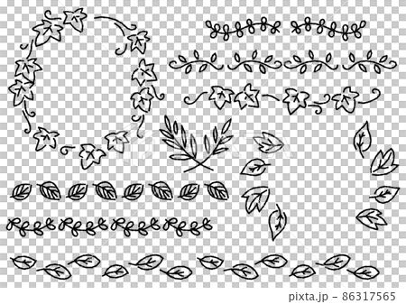 手書きの植物のフレームセット(デコボコの線) 手書きの植物のフレームセット(デコボコの線) 86317565