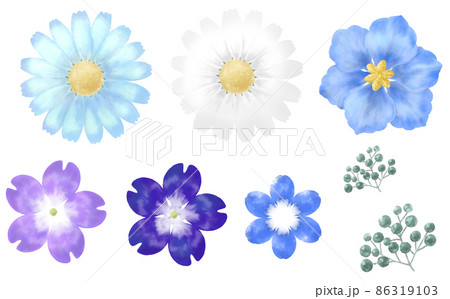 春夏のかわいい青い花のワンポイントイラストセットのイラスト素材