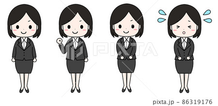 リクルートスーツの女性4種類(立っている女性・焦っている女性) リクルートスーツの女性4種類(立っている女性・焦っている女性) 86319176