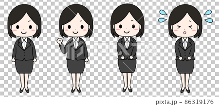リクルートスーツの女性4種類(立っている女性・焦っている女性) リクルートスーツの女性4種類(立っている女性・焦っている女性) 86319176