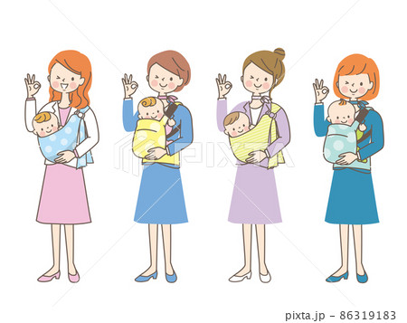 赤ちゃんを抱っこするママのセット素材 86319183