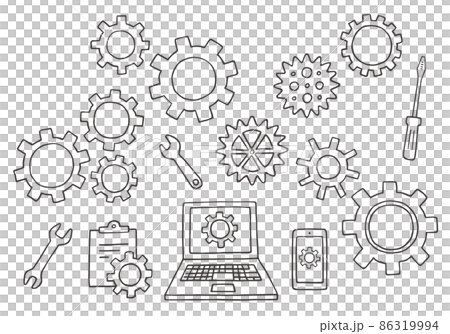 Hand-drawn illustration set of gears (monochrome) 86319994