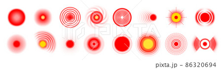 Headache pain icon. Red headache and joint sore target symbol, medicine ads icon. Vector set logo medical inflammatory pain 86320694