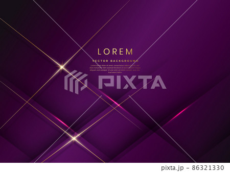 Abstract luxury violet geometric diagonal overlay layer background with golden lines. 86321330