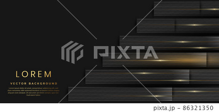 Abstract 3D luxury template shiny black background with lines golden glowing. 86321350