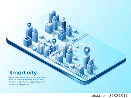 Smart city isometric design concept of simple smart city. 86321351