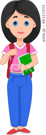 little girl holding a book and carrying a backpack little girl holding a book and carrying a backpack 86321935