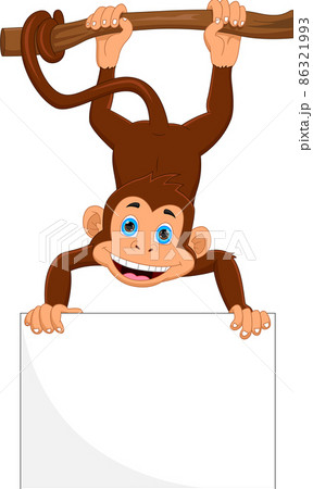 cartoon cute monkey with blank sign 86321993