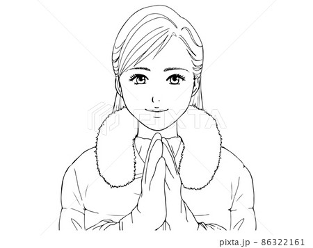 ダウンコートと手袋を身に着けた女性(線画) 86322161