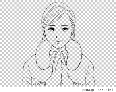 ダウンコートと手袋を身に着けた女性(線画) 86322161