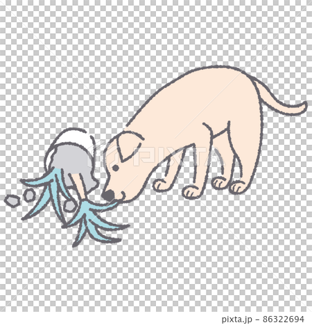 犬と倒れた観葉植物 86322694