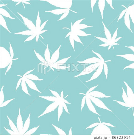 pattern of cannabis leaves on a blue background. White hemp leaves  86322914