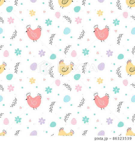 Easter background with Chicken and eggs Easter background with Chicken and eggs 86323539