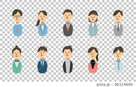 Caricature illustration icon set of 10 businessmen Caricature illustration icon set of 10 businessmen 86324694