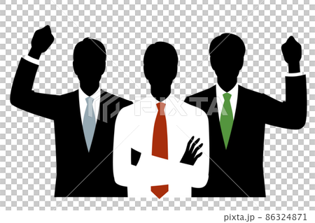 三人の頑張る男性のシルエットイラストのイラスト素材