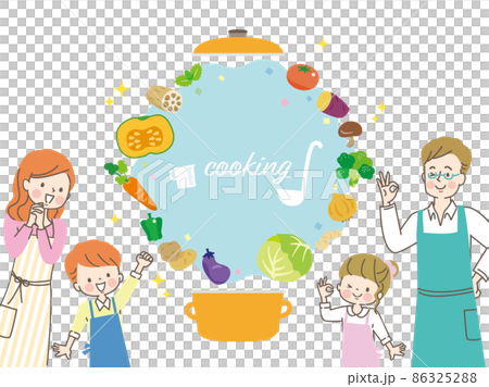 家族で楽しく料理をするイメージイラスト素材 86325288