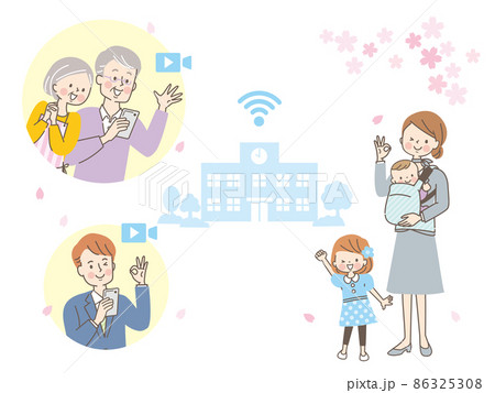 学校の様子をオンラインで発信するイメージイラスト素材 学校の様子をオンラインで発信するイメージイラスト素材 86325308