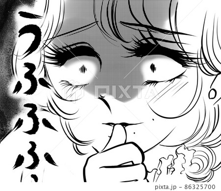 70年代少女漫画悪巧みしてほくそ笑む主人公のライバル少女役イラストのイラスト素材