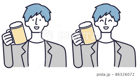 ビールを飲む男性 シンプル イラストのイラスト素材