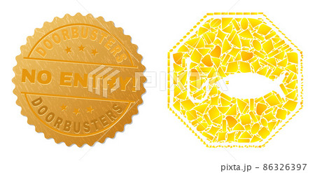 Stop Fishing Octagon Icon Mosaic of Golden Elements and Textured Doorbusters No Entry! Seal Stamp Stop Fishing Octagon Icon Mosaic of Golden Elements and Textured Doorbusters No Entry! Seal Stamp 86326397