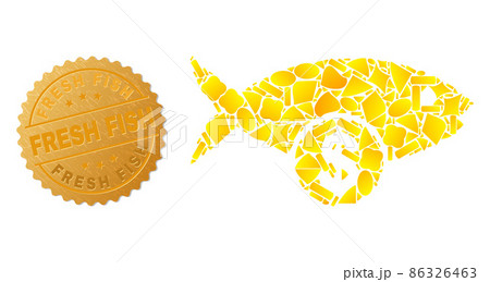 Fish Price Icon Collage of Gold Parts and Textured Fresh Fish Seal Stamp 86326463