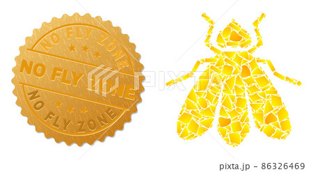 Fly Icon Mosaic of Golden Items and Textured No Fly Zone Badge Fly Icon Mosaic of Golden Items and Textured No Fly Zone Badge 86326469