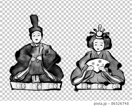 おひなさま、おとのさま（水墨画風）のイラスト素材 [86326748