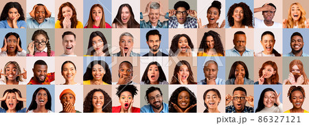 Emotional multiethnic people gesturing and grimacing, set of photos Emotional multiethnic people gesturing and grimacing, set of photos 86327121