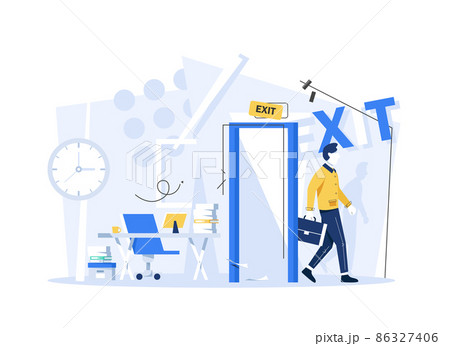Office worker, entrepreneur or businessman with briefcase walking out open door. Concept of escaping comfort zone, step to success, personal development 86327406