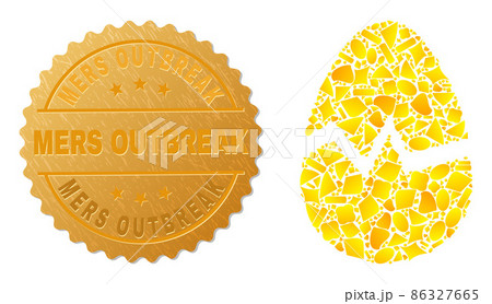 Broken Egg Icon Mosaic of Gold Spots and Metallic Mers Outbreak Stamp Broken Egg Icon Mosaic of Gold Spots and Metallic Mers Outbreak Stamp 86327665