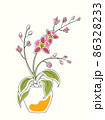 Line art watercolor illustration of orchid in pot with flowers and blossoms 86328233