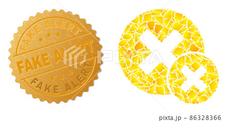 False Negative Icon Mosaic of Golden and Metallic Fake Alert Seal Stamp 86328366