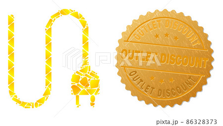 Electrical Cord Icon Collage of Gold Elements and Textured Outlet Discount Badge Electrical Cord Icon Collage of Gold Elements and Textured Outlet Discount Badge 86328373
