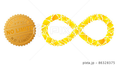 Infinity Icon Collage of Gold Fractions and Metallic No Limits Stamp 86328375