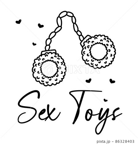 Vector illustration of handcuffs. Sex toy. Toy for adults.Doodle style. Poster for sex shop. Vector illustration of handcuffs. Sex toy. Toy for adults.Doodle style. Poster for sex shop. 86328403