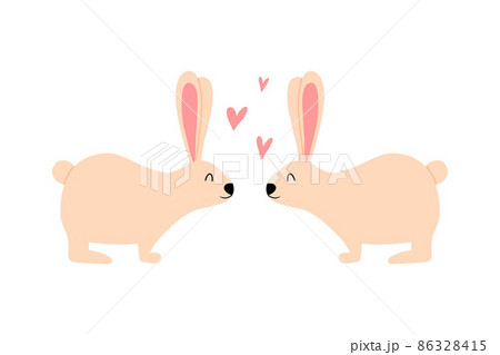 Postcard with two rabbits in love vector illustration. Easter card with Easter bunnies. Postcard with two rabbits in love vector illustration. Easter card with Easter bunnies. 86328415