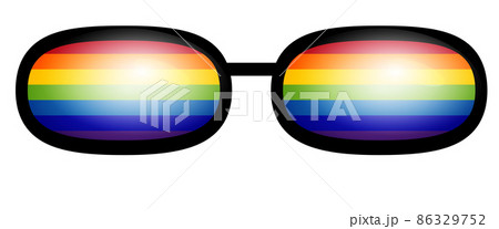 LGBT rights symbol. Love is love concept with eyeglasses. Gay parade slogan. LGBT gay and lesbian pride sticker with rainbow. 86329752