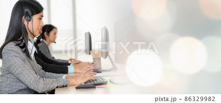 Business people wearing headset working in office broaden view 86329982