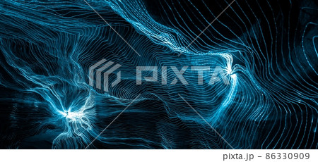 Abstract wave of digital weave lines connecting network dots and dark background Abstract wave of digital weave lines connecting network dots and dark background 86330909